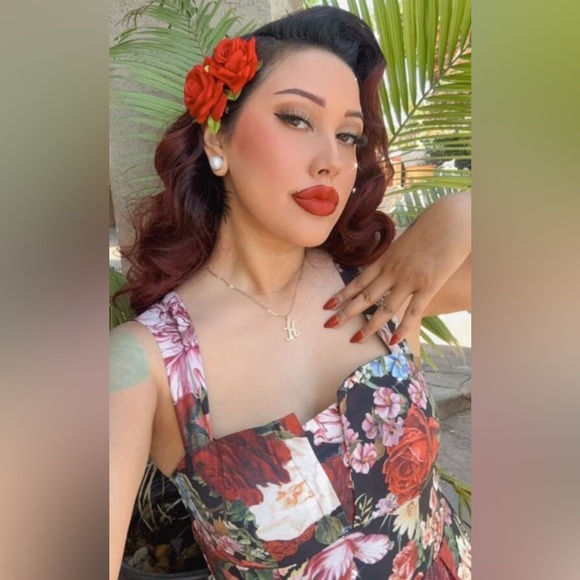 Vintage Palazzo Style Red Tank Top Swing Floral Print Midi Dress - Picture 2 of 11